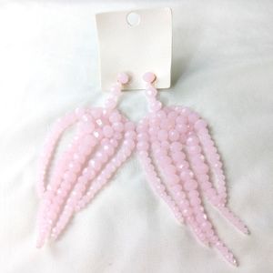 Free People NWT beaded dangle earrings light pink sparkly chandelier boho